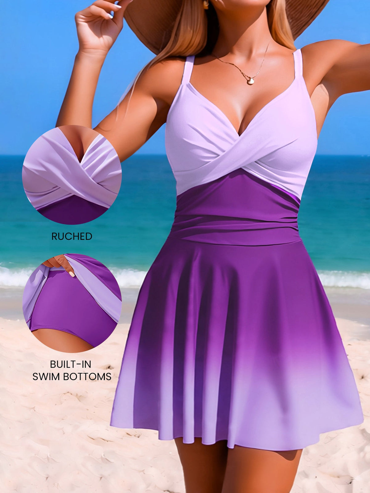 Ombre One-Piece Beachwear Skirted Swimsuit