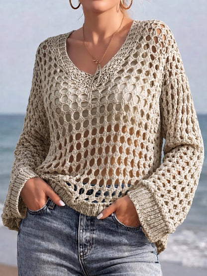 Crochet Long Sleeves Beachwear Cover-Up Top