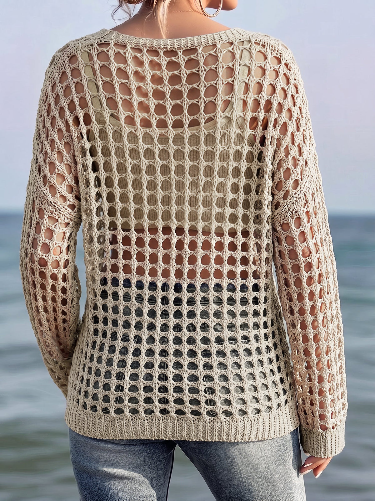 Crochet Long Sleeves Beachwear Cover-Up Top