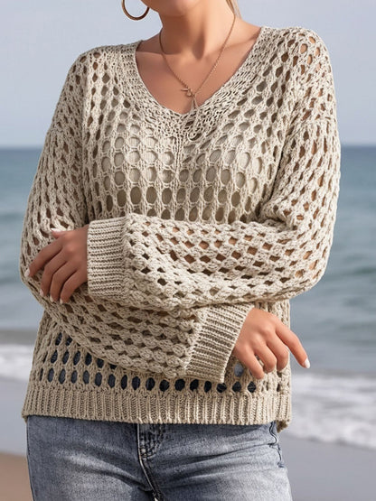 Crochet Long Sleeves Beachwear Cover-Up Top