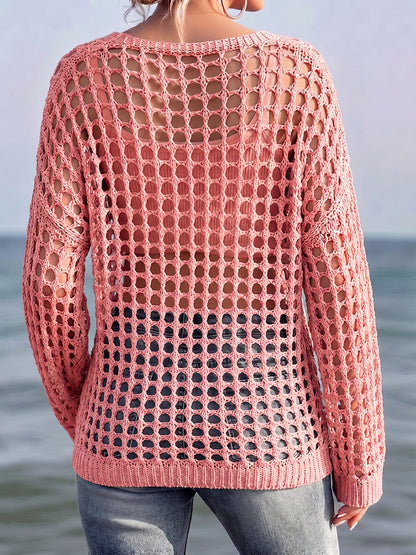Crochet Long Sleeves Beachwear Cover-Up Top