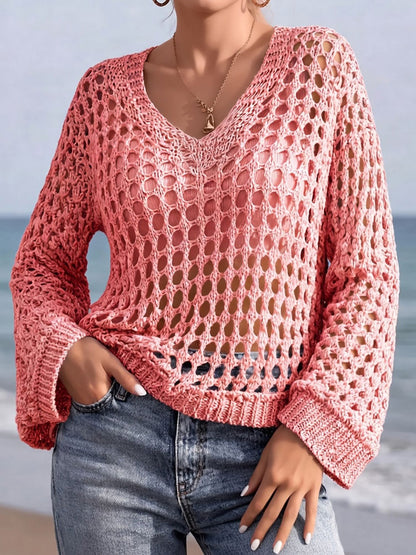 Crochet Long Sleeves Beachwear Cover-Up Top