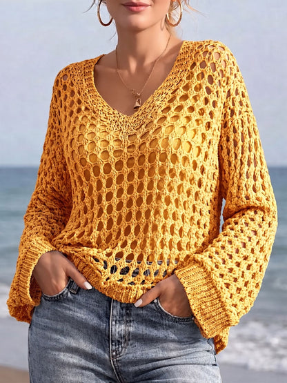 Crochet Long Sleeves Beachwear Cover-Up Top