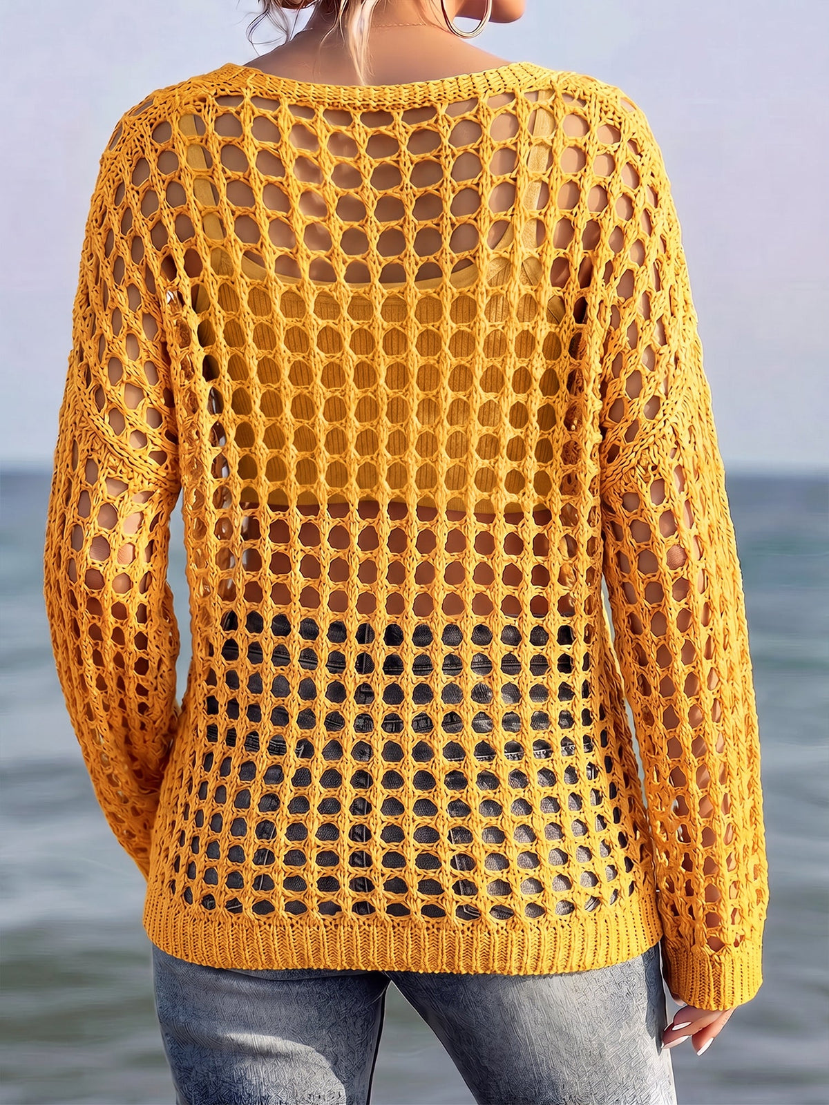 Crochet Long Sleeves Beachwear Cover-Up Top