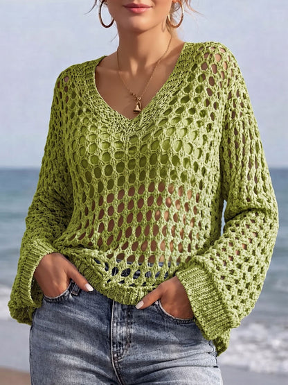 Crochet Long Sleeves Beachwear Cover-Up Top