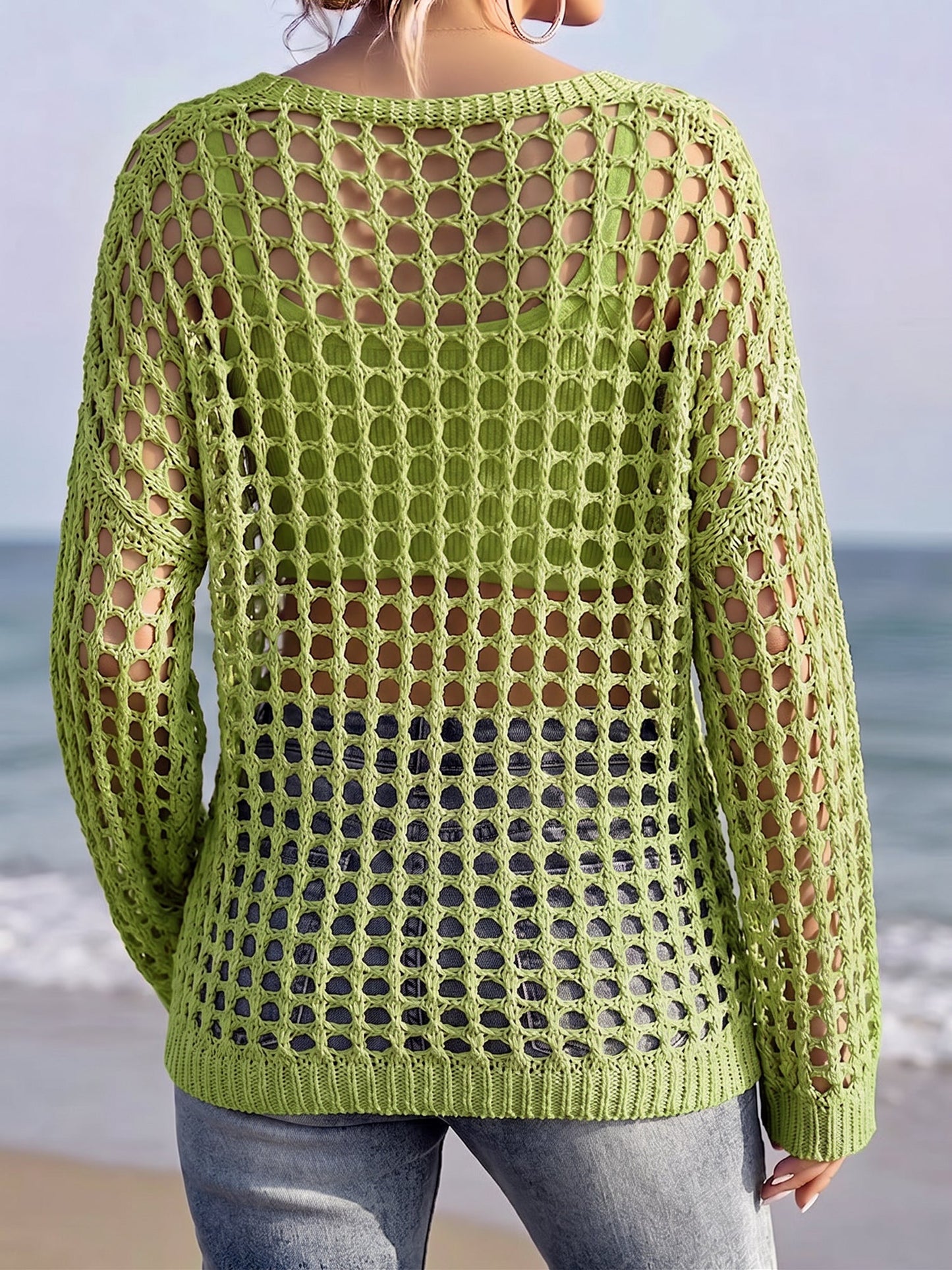 Crochet Long Sleeves Beachwear Cover-Up Top