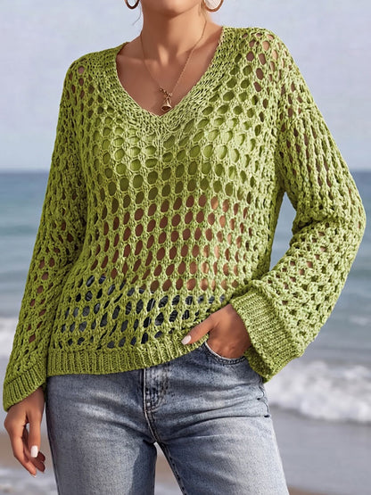 Crochet Long Sleeves Beachwear Cover-Up Top
