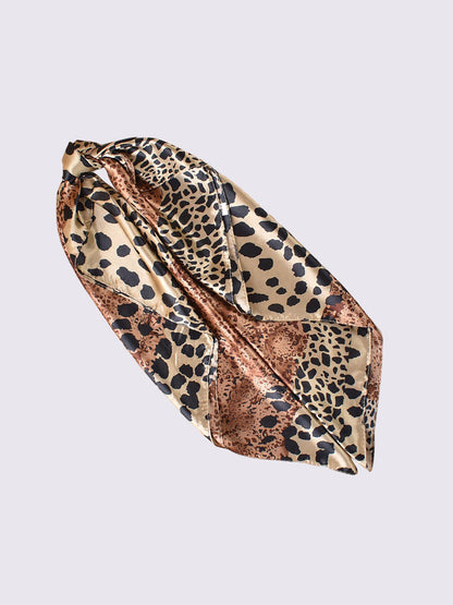 Leopard Print Satin Headscarf Square Scarf