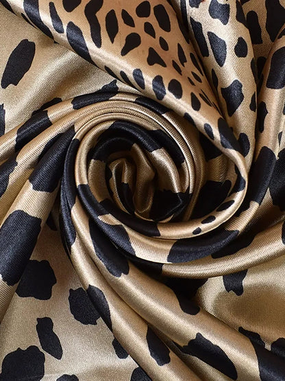 Leopard Print Satin Headscarf Square Scarf