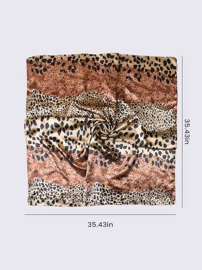 Leopard Print Satin Headscarf Square Scarf