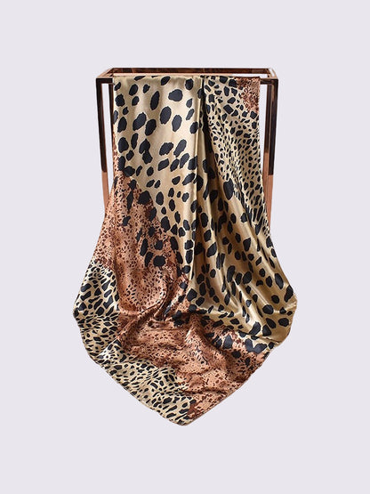 Leopard Print Satin Headscarf Square Scarf