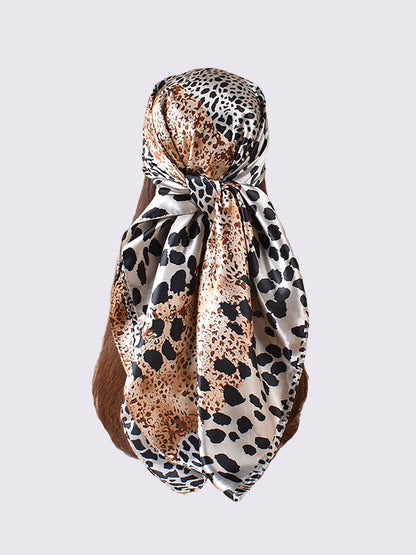 Leopard Print Satin Headscarf Square Scarf
