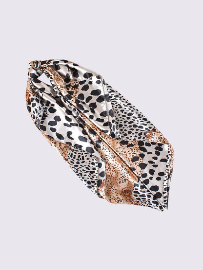 Leopard Print Satin Headscarf Square Scarf