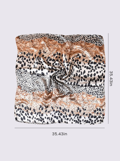 Leopard Print Satin Headscarf Square Scarf