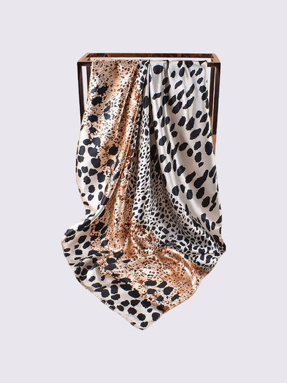 Leopard Print Satin Headscarf Square Scarf