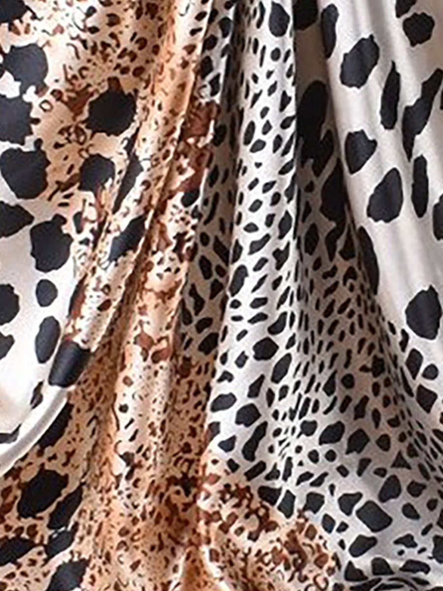 Leopard Print Satin Headscarf Square Scarf