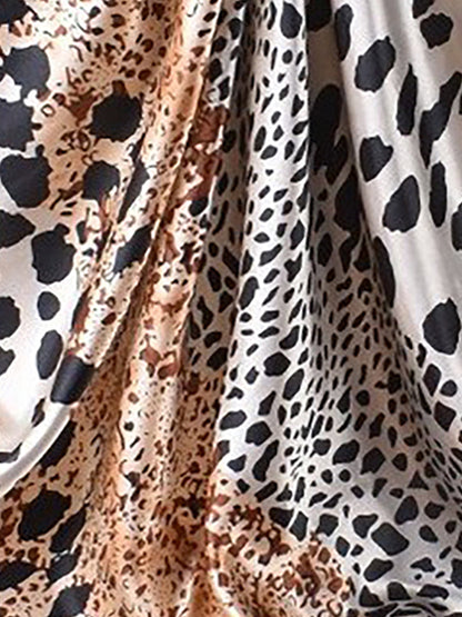 Leopard Print Satin Headscarf Square Scarf