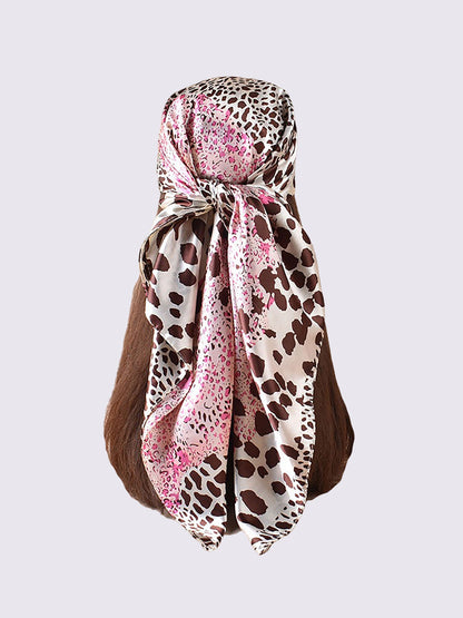 Leopard Print Satin Headscarf Square Scarf