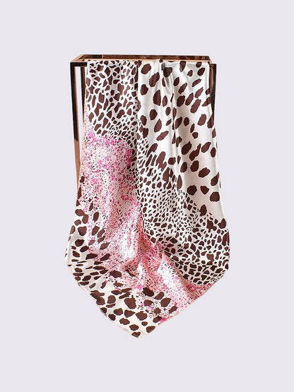 Leopard Print Satin Headscarf Square Scarf