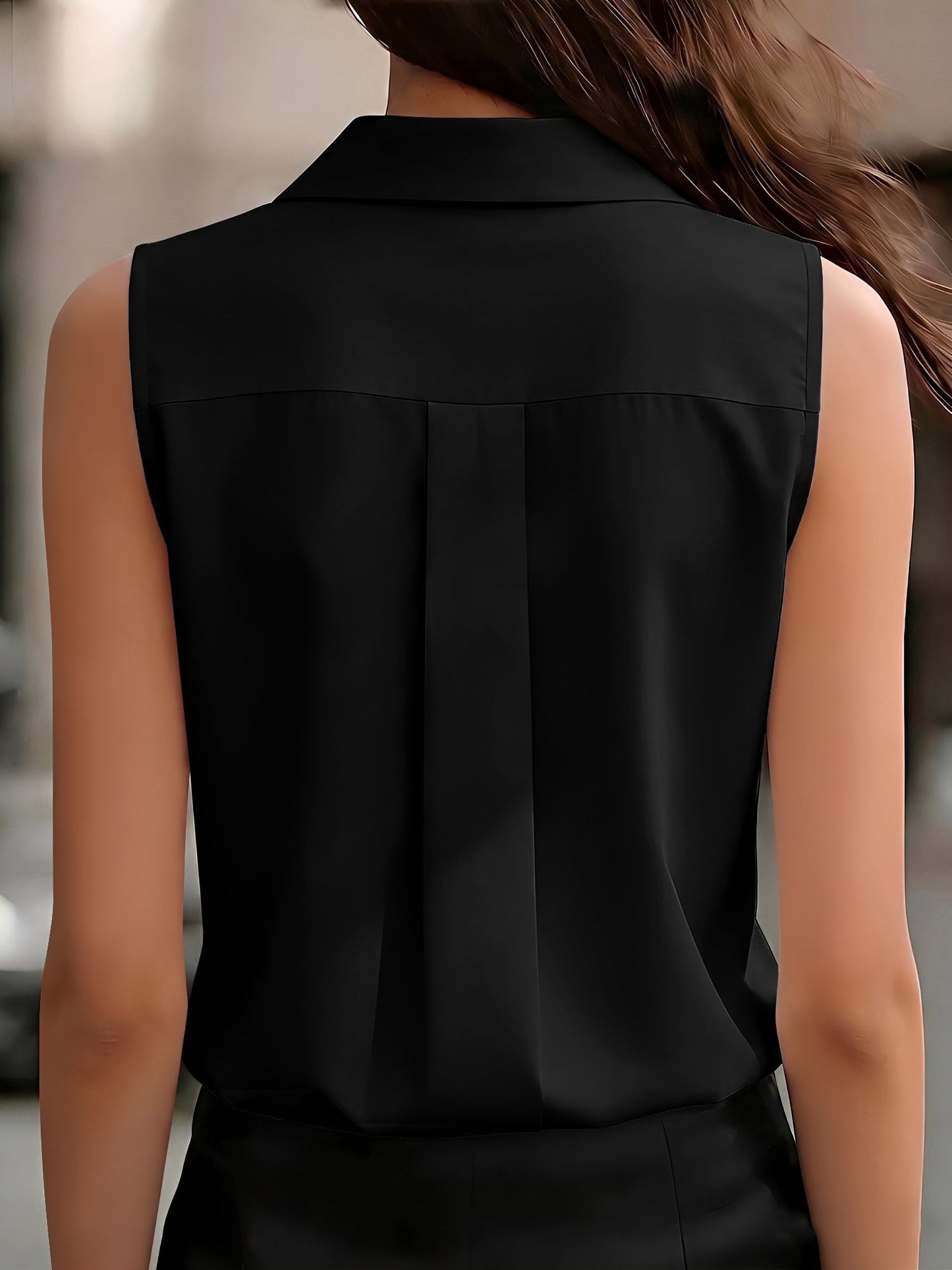 Sleeveless Collared Ruffled Button Down Blouse