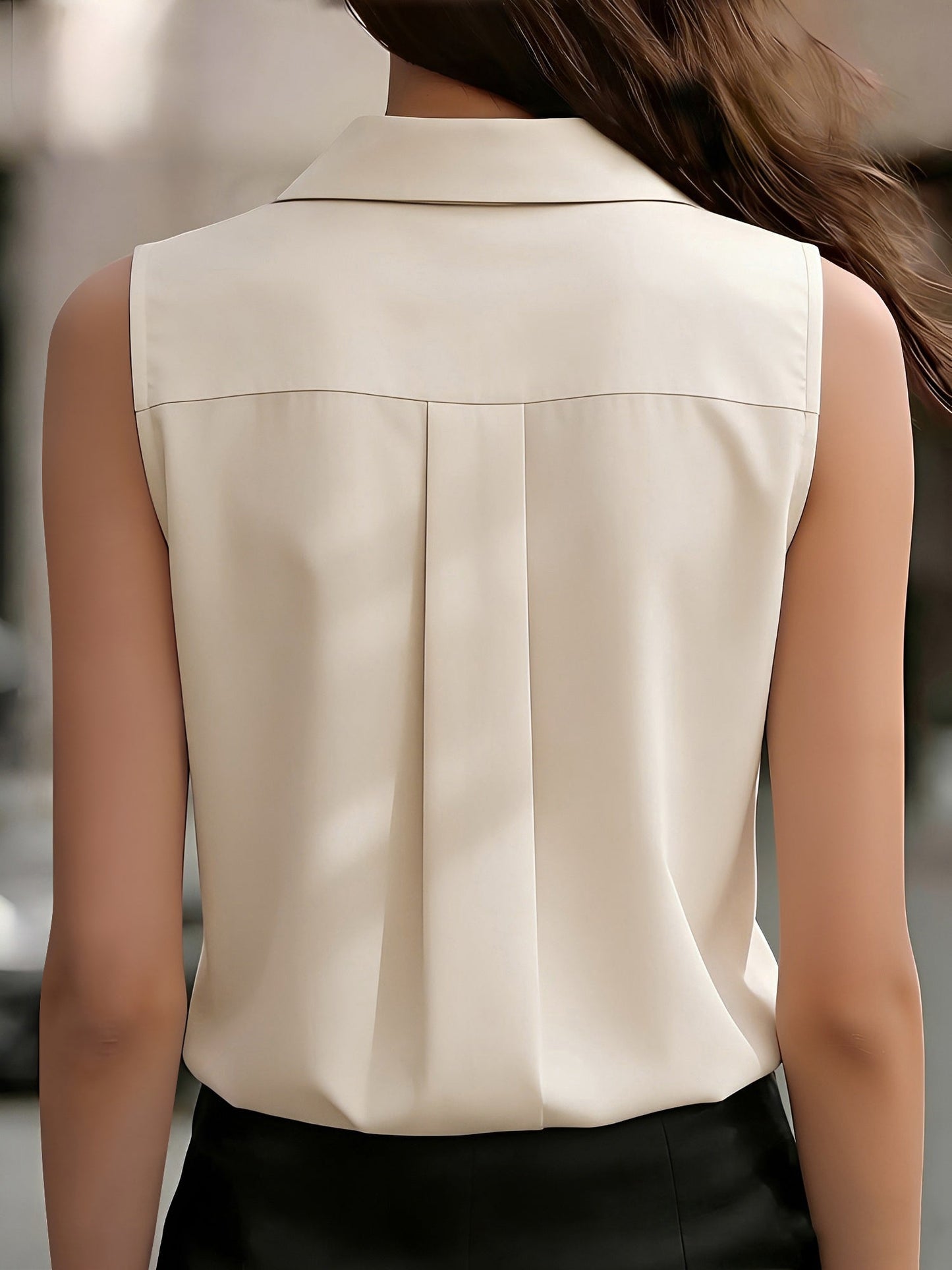 Sleeveless Collared Ruffled Button Down Blouse