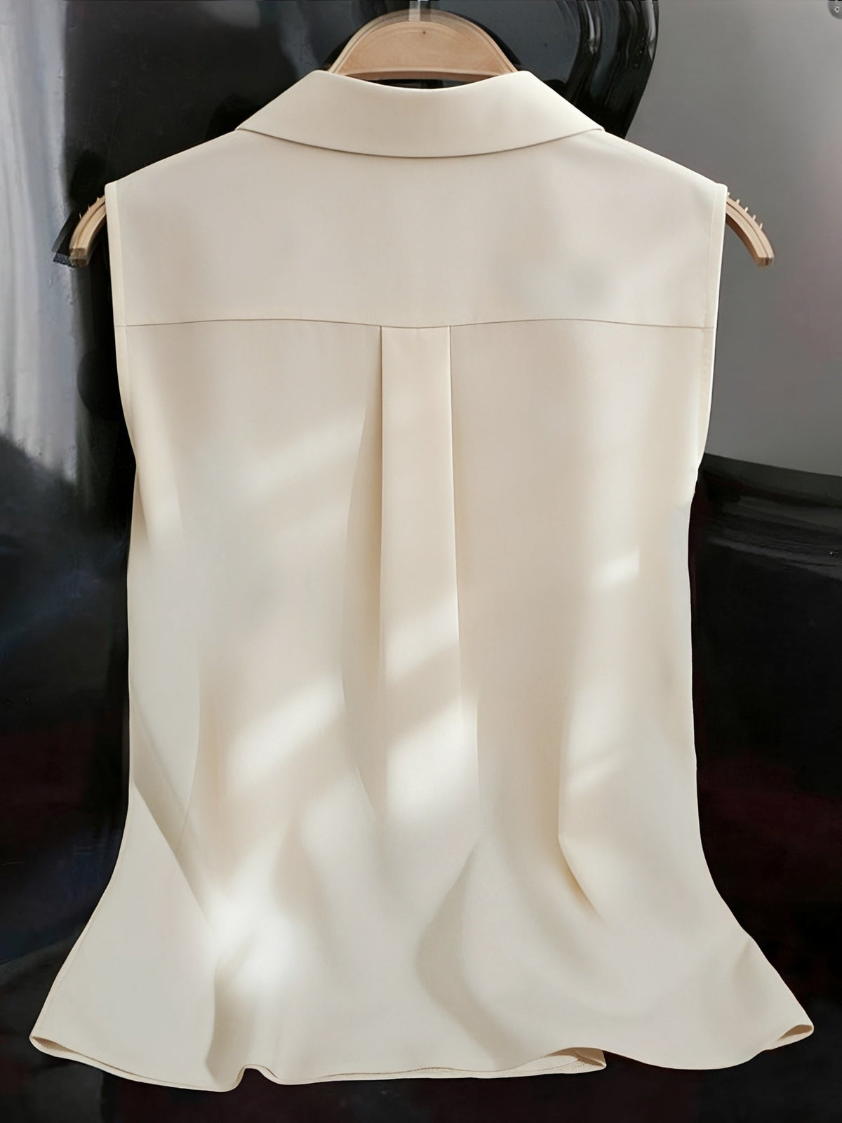 Sleeveless Collared Ruffled Button Down Blouse
