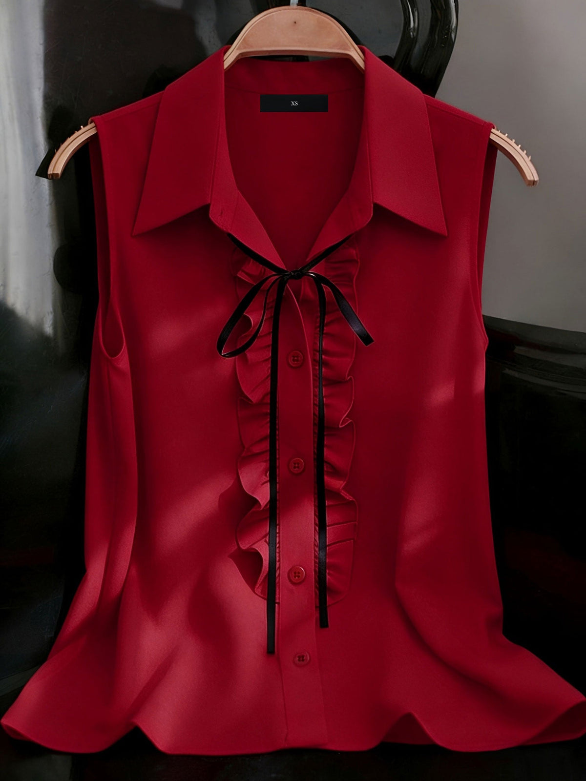 Sleeveless Collared Ruffled Button Down Blouse