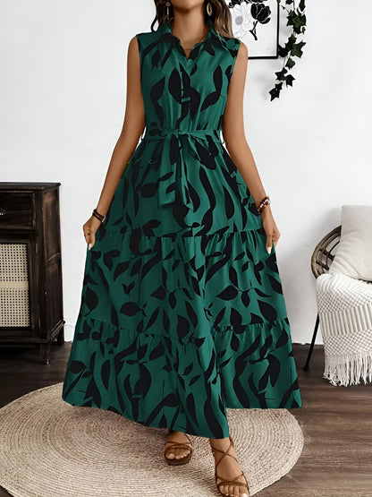 Floral Printed Sleeveless A-Line Tiered Dress
