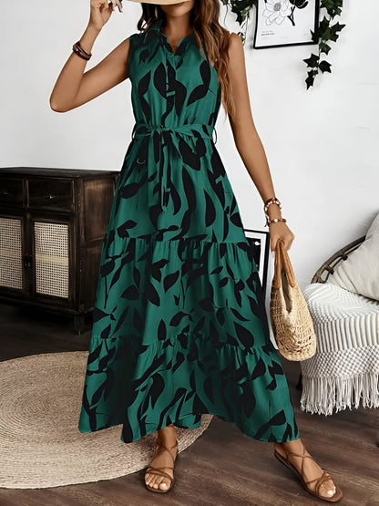 Floral Printed Sleeveless A-Line Tiered Dress