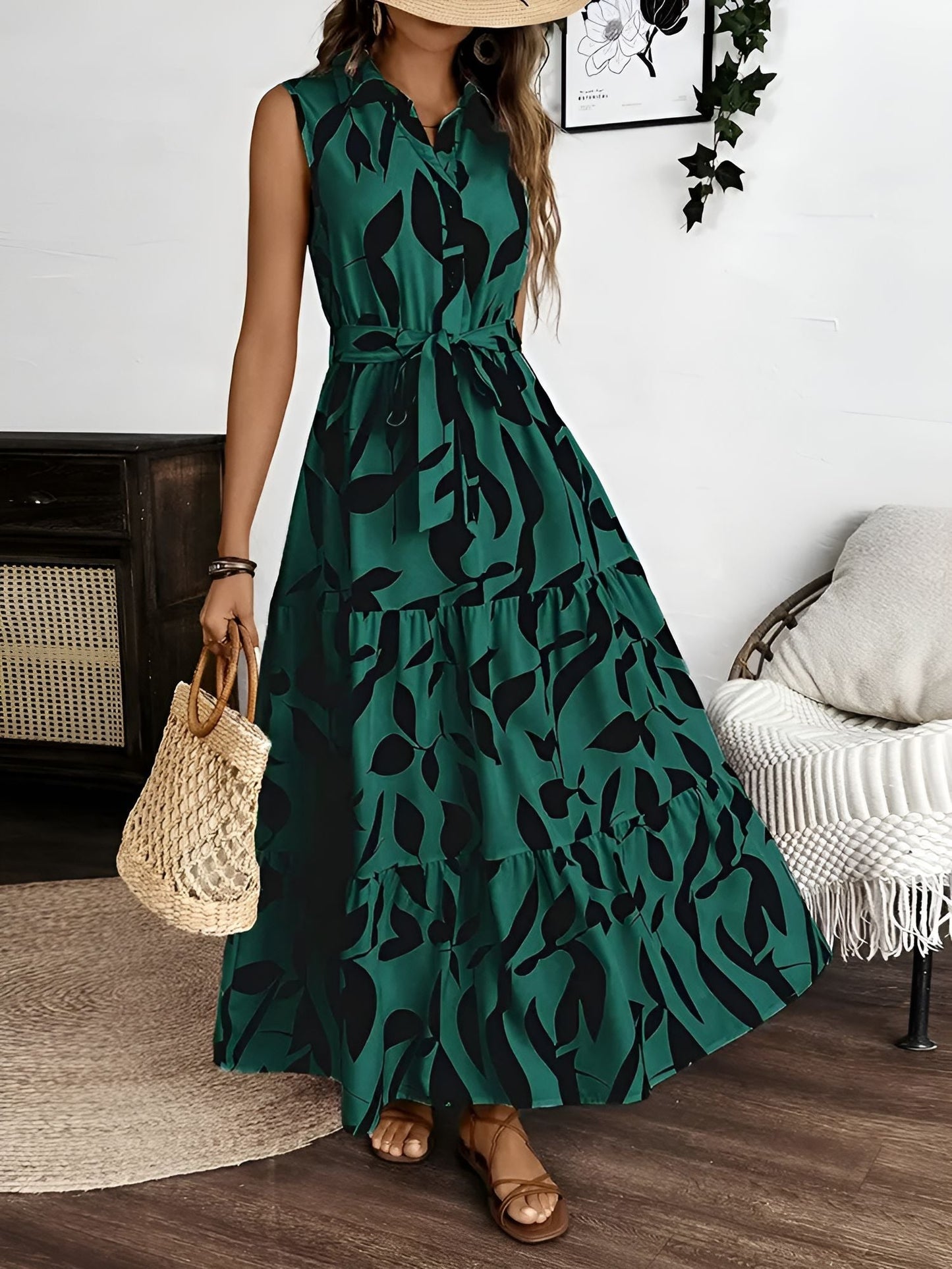 Floral Printed Sleeveless A-Line Tiered Dress