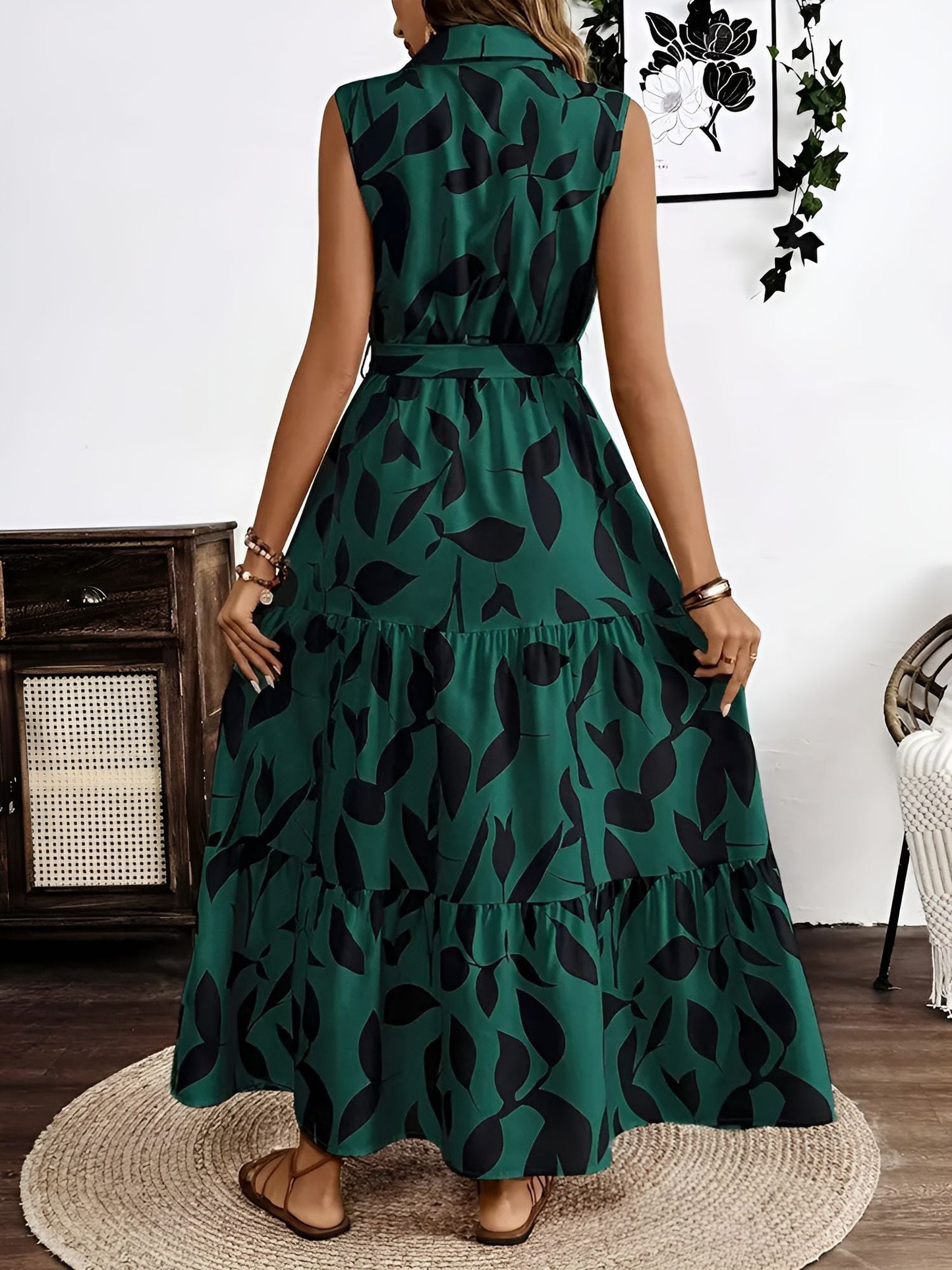 Floral Printed Sleeveless A-Line Tiered Dress