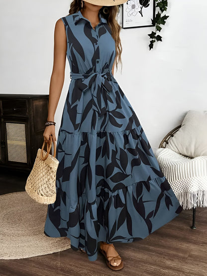Floral Printed Sleeveless A-Line Tiered Dress