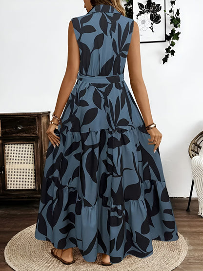 Floral Printed Sleeveless A-Line Tiered Dress