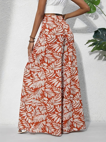 Tropical Printed Casual High-Waisted Wide-Leg Trousers Pants