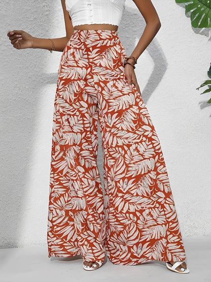 Tropical Printed Casual High-Waisted Wide-Leg Trousers Pants