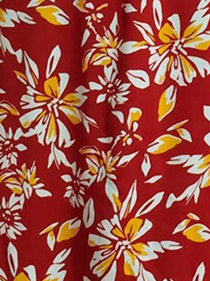 Floral Printed V Neck Slit Mid Sleeves Wrap Dress