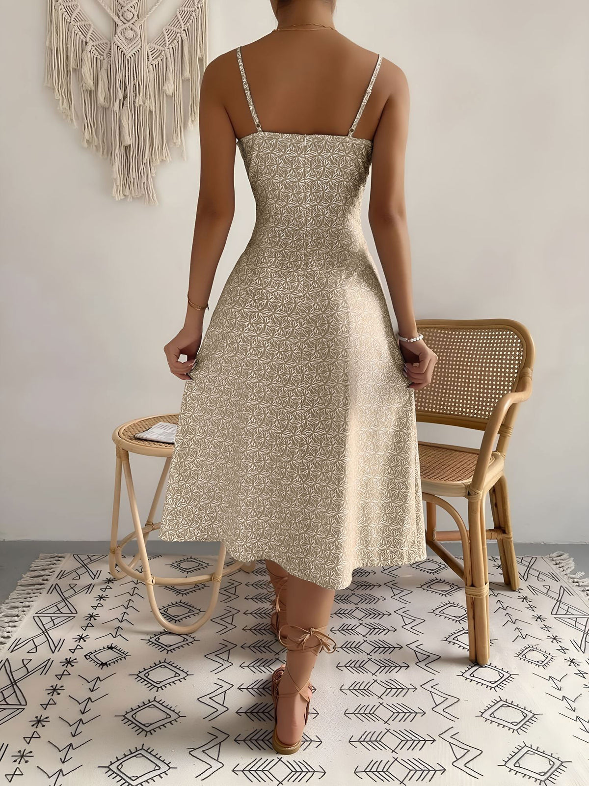 Floral Spaghetti Strap Slit Midi Dress