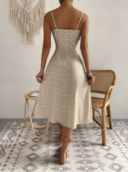 Floral Spaghetti Strap Slit Midi Dress