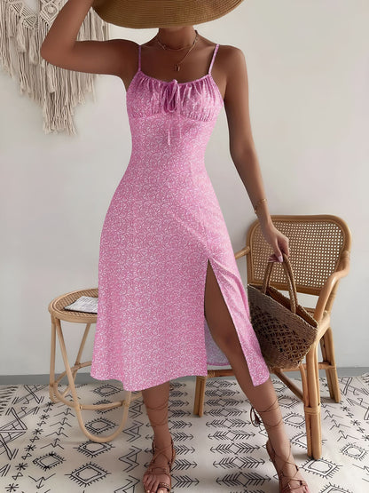 Floral Spaghetti Strap Slit Midi Dress
