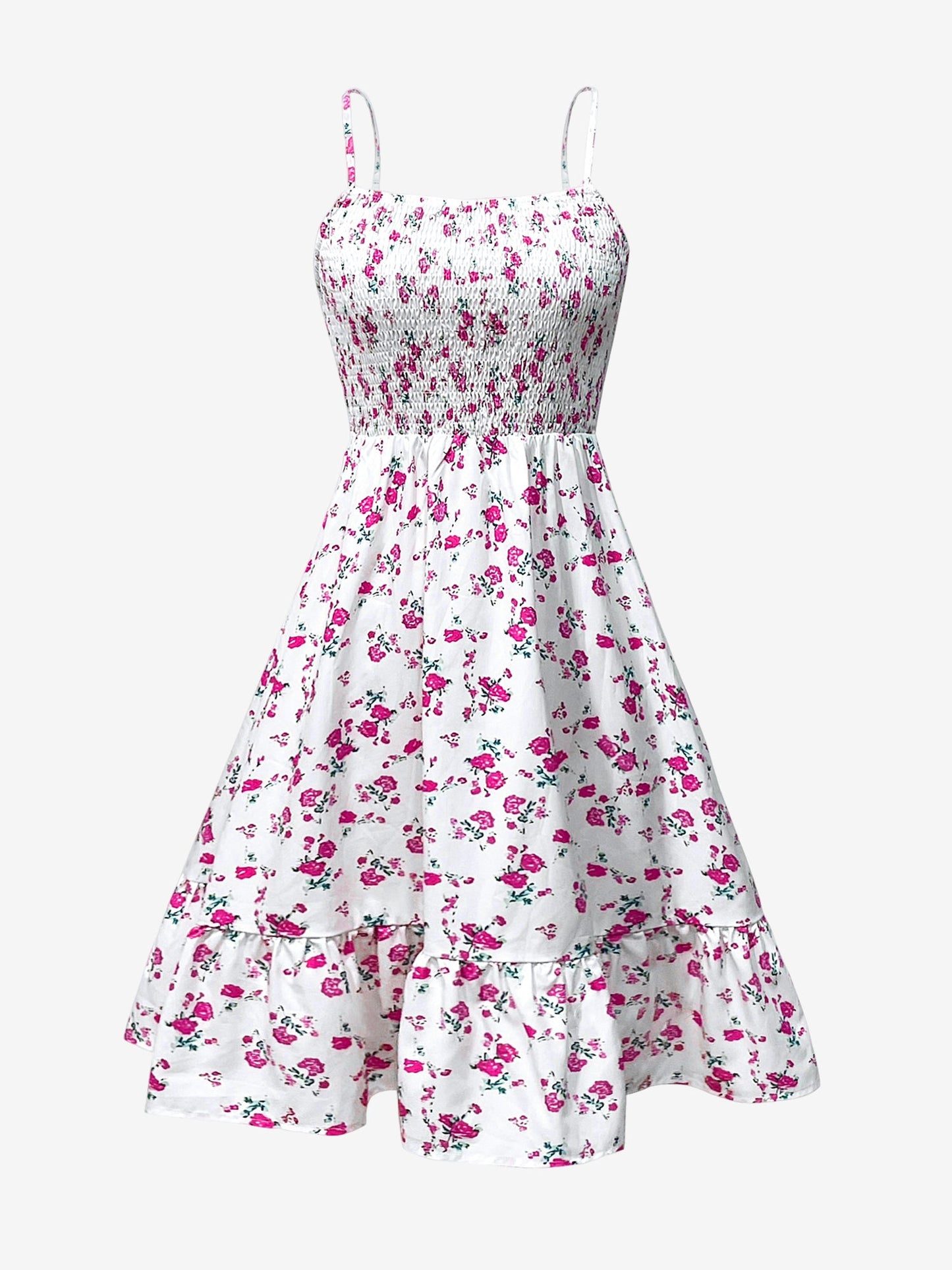 Floral Spaghetti Strapless Smocked Beach Vacation Dress