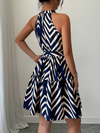 Graphic Halter Neck Sleeveless A-Line Mini Dress