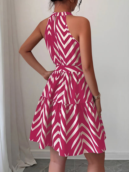 Graphic Halter Neck Sleeveless A-Line Mini Dress