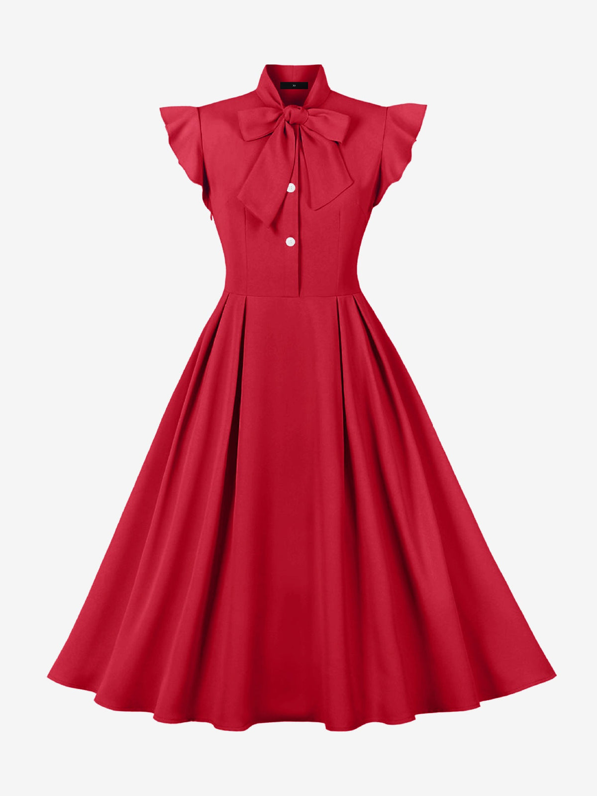 Retro Bow-Tie Ruffle Sleeve A-Line Midi Dress