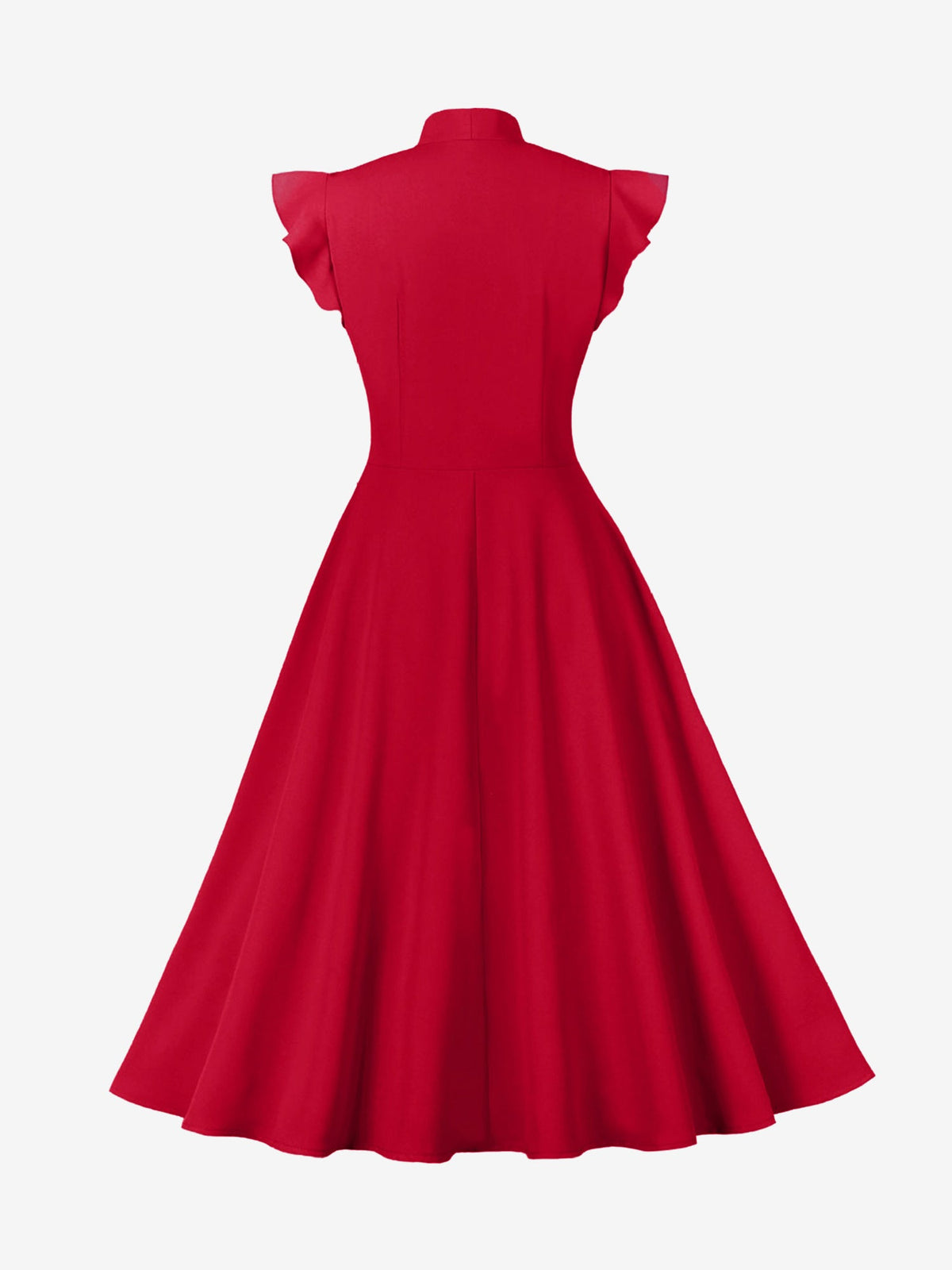 Retro Bow-Tie Ruffle Sleeve A-Line Midi Dress