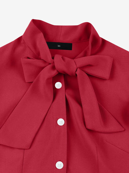 Retro Bow-Tie Ruffle Sleeve A-Line Midi Dress