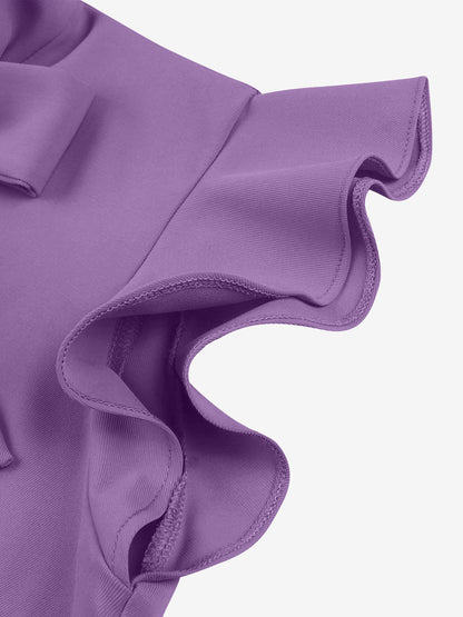 Retro Bow-Tie Ruffle Sleeve A-Line Midi Dress