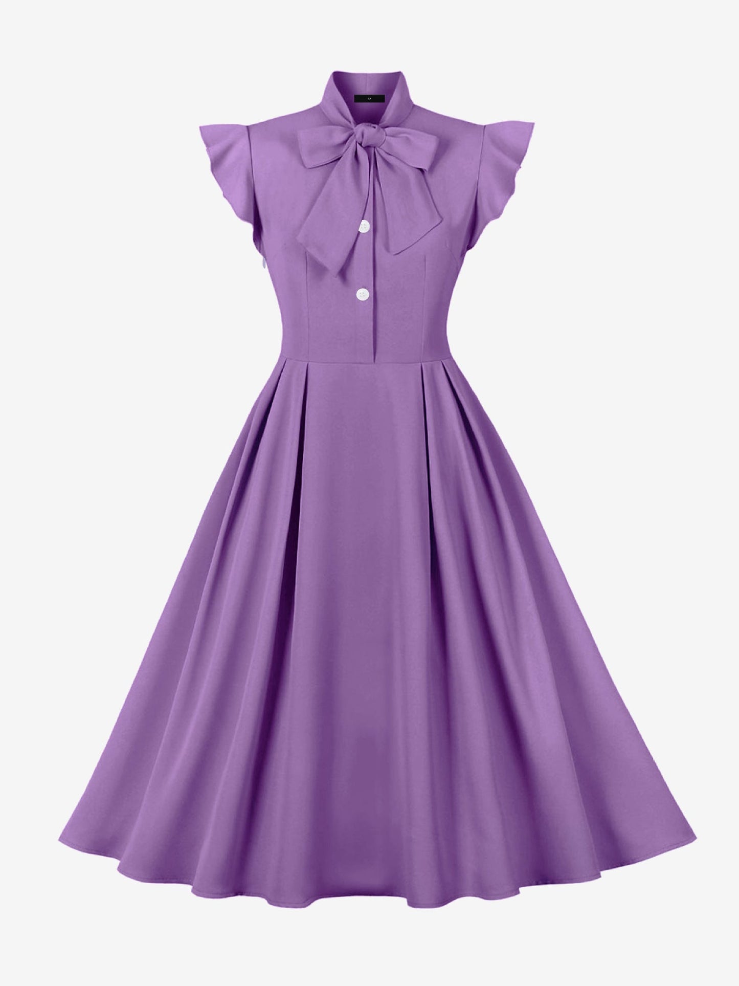 Retro Bow-Tie Ruffle Sleeve A-Line Midi Dress