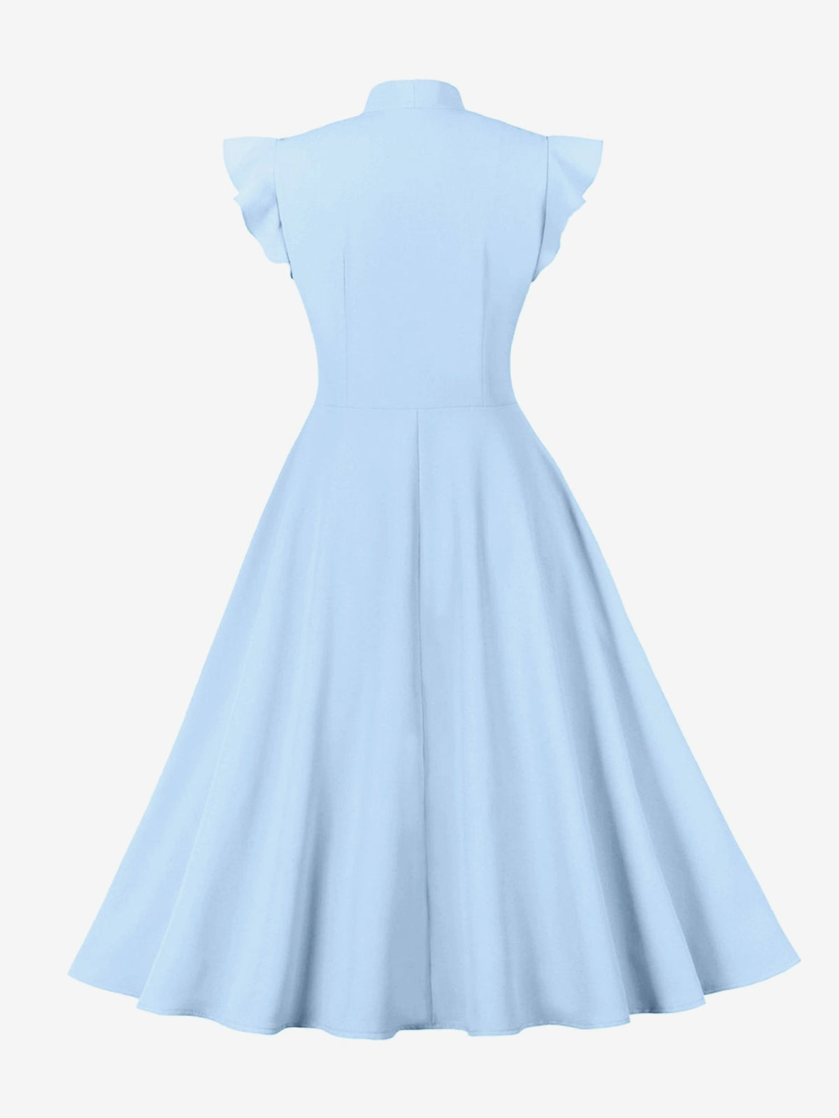 Retro Bow-Tie Ruffle Sleeve A-Line Midi Dress