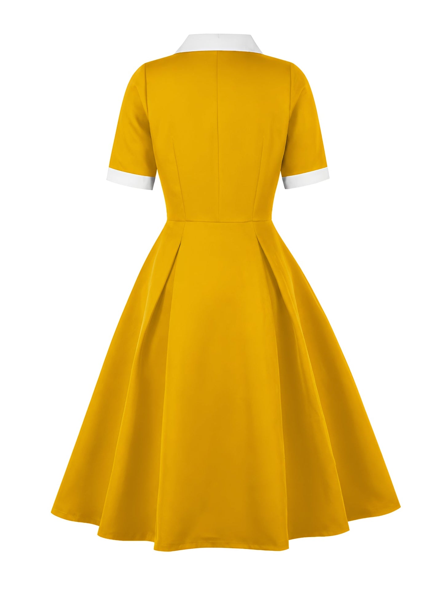 Colorblocked Notched Lapel Short Sleeves A-Line Midi Dress