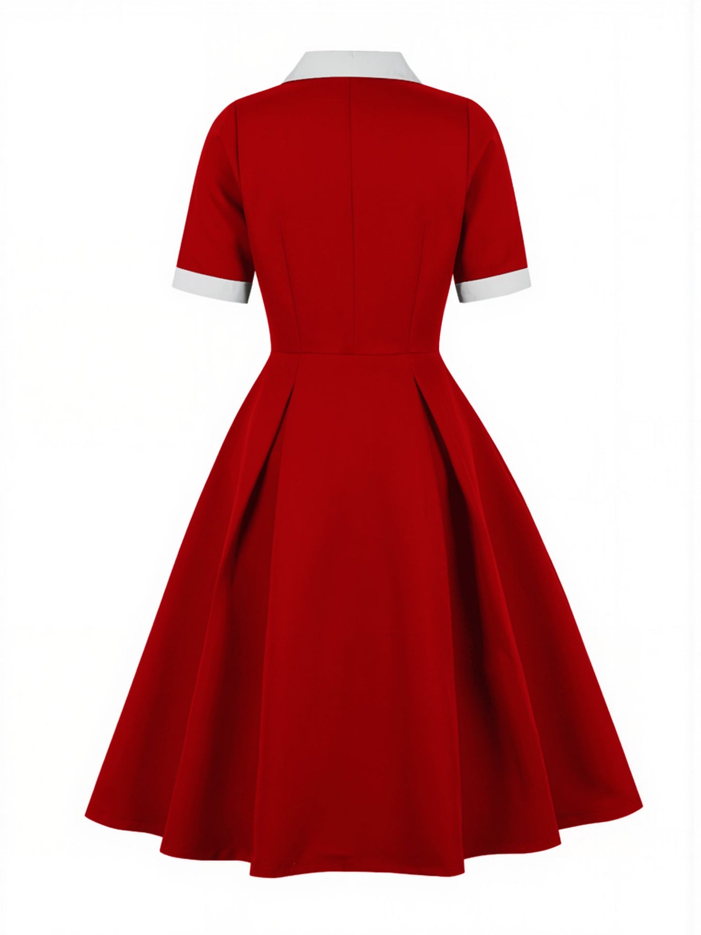 Colorblocked Notched Lapel Short Sleeves A-Line Midi Dress